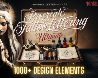 Procreate, Custom Tattoo Lettering Vol.2 / XL bundle 1000+ design elements for Procreate