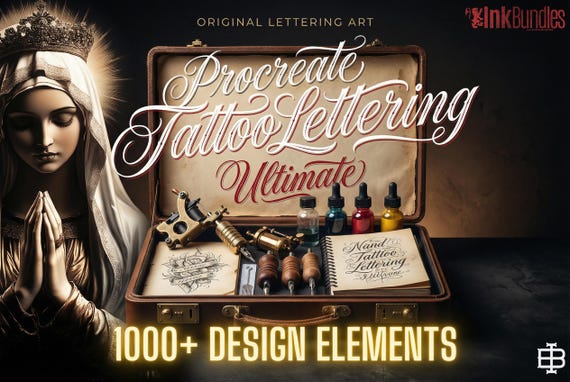 Procreate, Custom Tattoo Lettering Vol.2 / XL bundle 1000+ design elements for Procreate