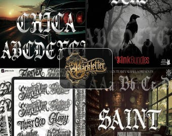 Blackletter Procreate Stamp Brushes | Gothic Tattoo Lettering Design Kit