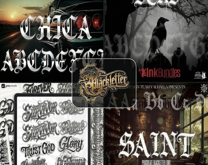 Blackletter Procreate Stamp Brushes | Gothic Tattoo Lettering Design Kit