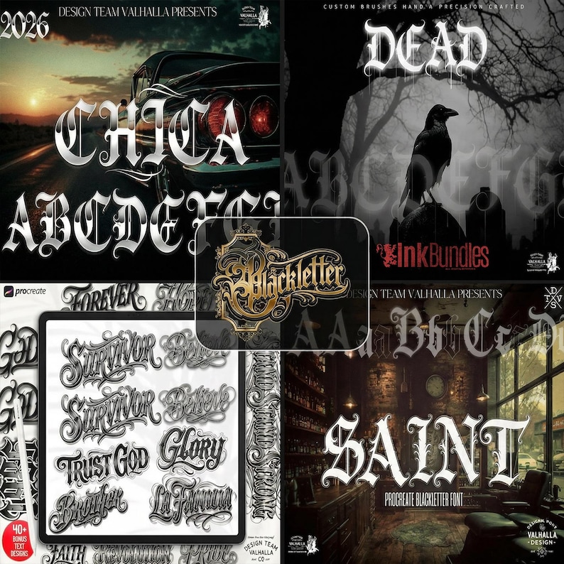 Blackletter Procreate Stamp Brushes | Gothic Tattoo Lettering Design ...