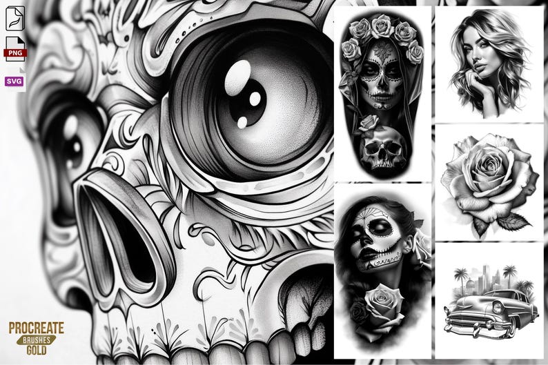 Chicano Tattoo Design Kit: Procreate Stamps, SVG, PNG Files - Etsy