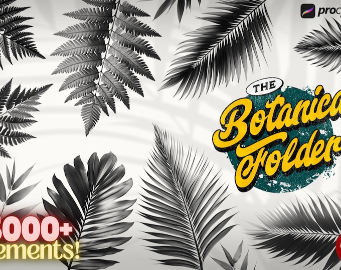 The Botanical Folder XL, 3000+, 100% Custom Art, Procreate brushes, png files, svg files, flowers, nature, foliage, mushrooms, leaves