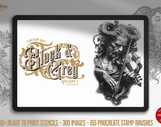 Black & grey vol.1, stencil ready,  155 custom made tattoo references - digital download compatible with all apps