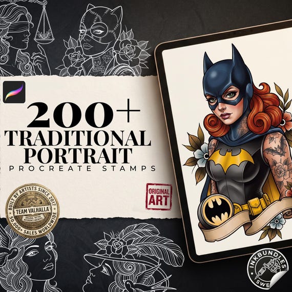 200+ Traditional Tattoo Ladies for Procreate | Old School Flash Stencils, Trad Girls Bundle