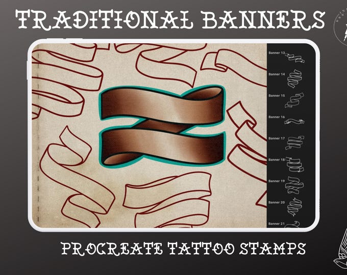 Traditional Tattoo Banners 35 designs – Procreate Stamps | Old School