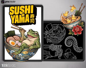 Sushi Yama Tattoo Reference Bundle, Custom design kit, Procreate stamps,