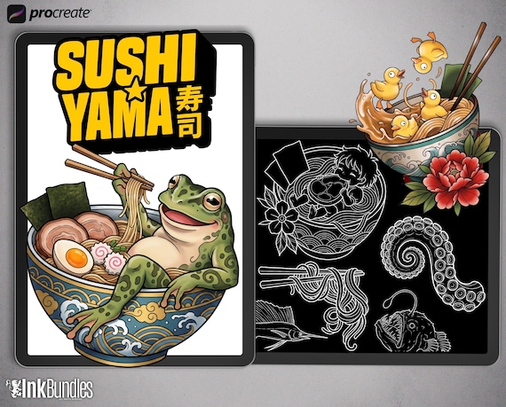 Sushi Yama Tattoo Reference Bundle, Custom design kit, Procreate stamps,