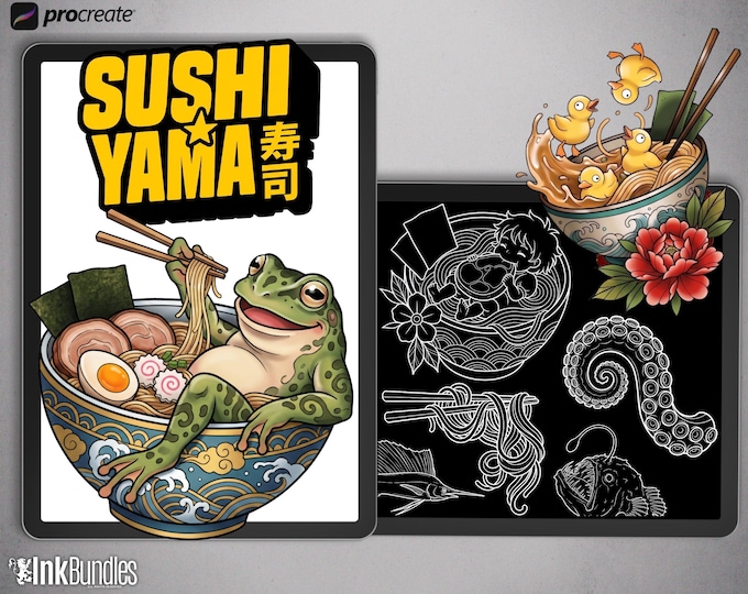 Sushi Yama Tattoo Reference Bundle, Custom design kit, Procreate stamps,