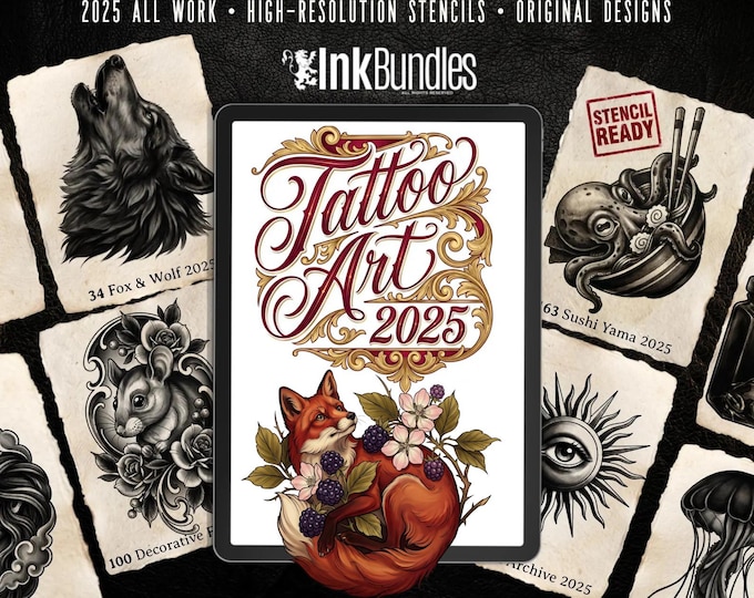 Procreate Tattoo collection 2025 | high resolution stencils | Creative Original Tattoo Stamp Brushes