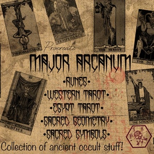 Major Arcanum for Procreate, 190 stamps with tarot, runes, symbols and sacred geometry