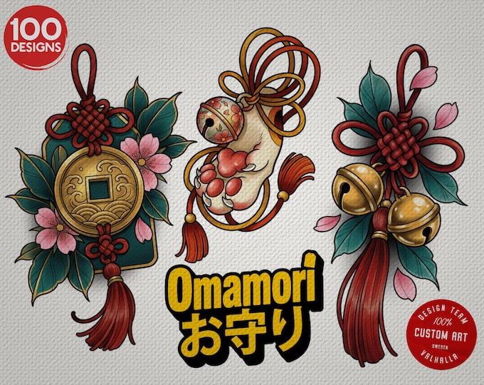 Omamori Lucky Charm Tattoo Bundle – Japanese Amulets Procreate | PNG | PDF Tattoo References