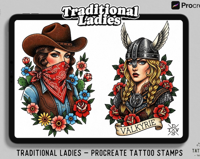 Procreate, Traditional Ladies vol.4 & vol.5 ~ 50+ custom designs made in Sweden - original art
