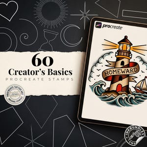 60 Procreate Creator's Basic Stamps | Geometric, Sunburst, Hearts (Direct Download)