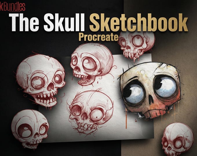 Skull Sketchbook: 500+ Procreate Stamps, Tattoo Art Reference (Digital Download)