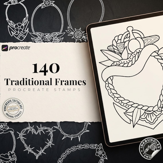 Procreate, Tattoo Frame kit ~ 140+ elements
