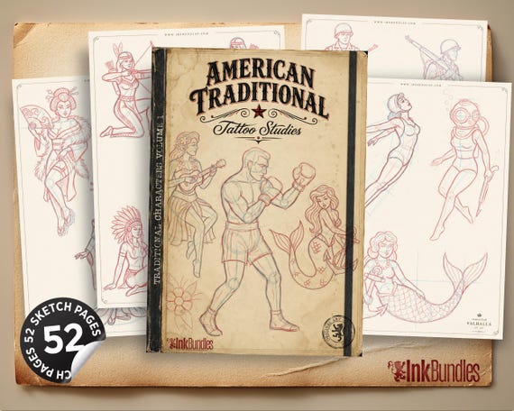 American Traditional Characters, 52 pages old school sketchbook, custom art inspiration