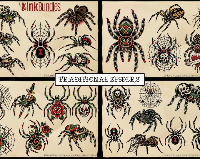 Traditional Spiders - custom art | digital download | Tattoo Stencils | Flash designs