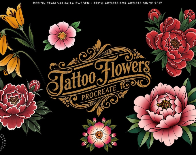 Tattoo flowers vol.2 - custom art, digital download Procreate/Photoshop Stencils