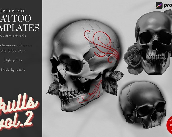 Procreate / Tattoo builder / Construction - Skulls Vol.2  50 + + custom made skull designs