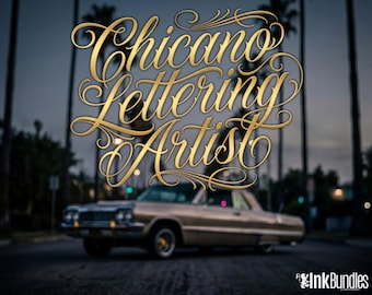 Chicano Lettering Artist for Procreate, tattoo letter design kit,