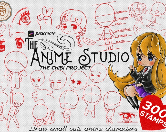 The Anime Studio kawaii / chibi creative set / 350-400 Stamps & brushes, custom references for Procreate