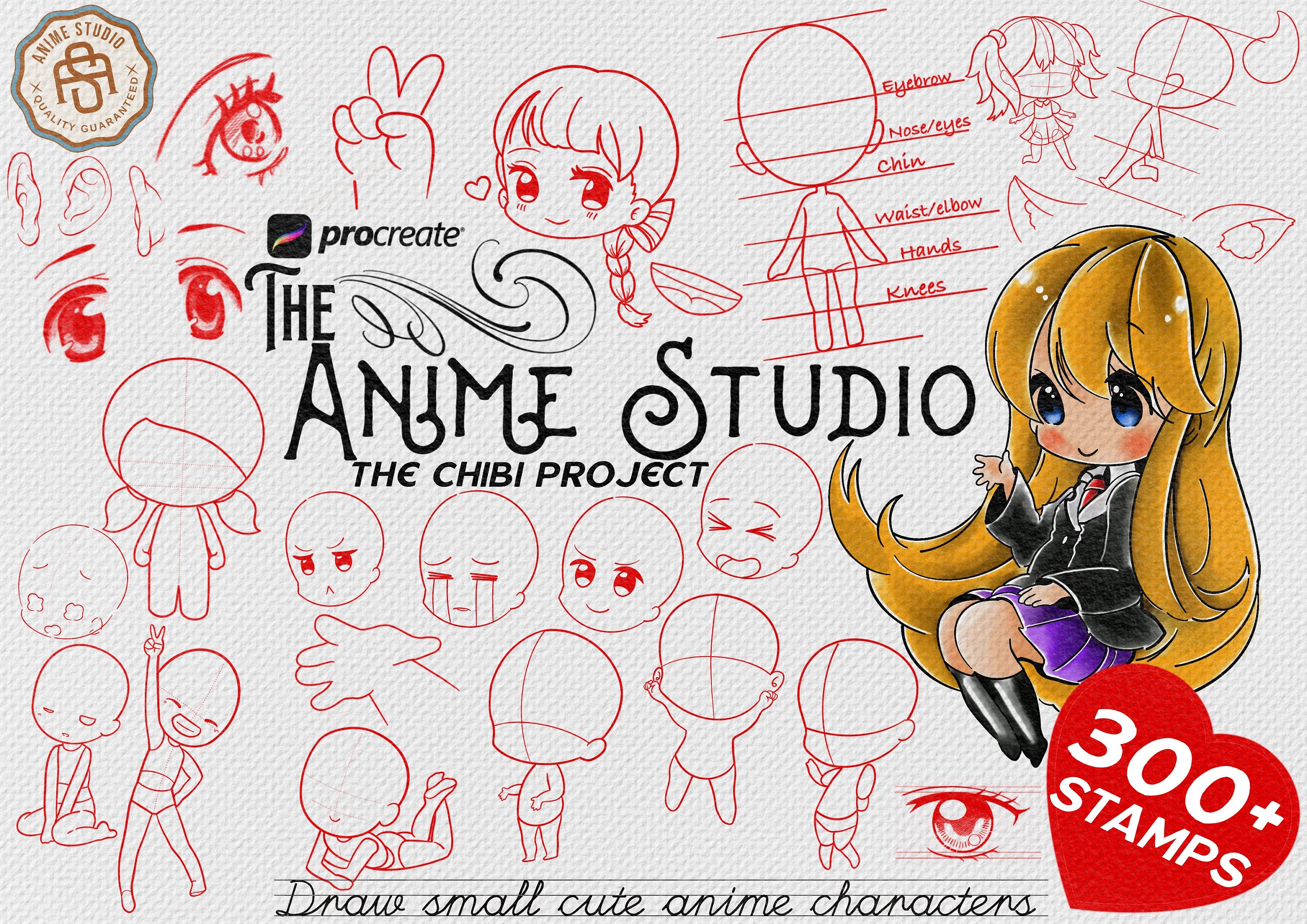 Procreate Chibi Poses Stamps, Couple Poses, Anime Figure Stamps, Manga  Poses With Eyes and Hair, Chibi Base, Guide Brushes, Valentine's Day 