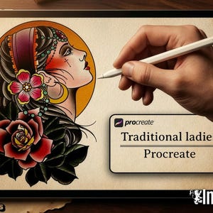 250+ Traditional Ladies for Procreate | Old School Flash Stencils, DIY Assets & Brushset image 3
