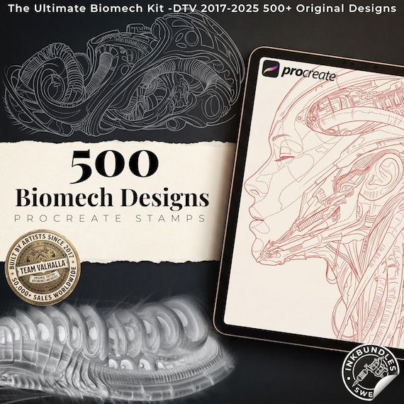 Procreate 500+ Original Biomech Designs, stencils & flash, Custom tattoo Art