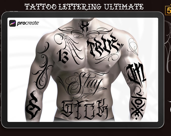 Tattoo lettering ultimate bundle, 6-700 stamps, hand drawn custom letters, custom letters for Procreate