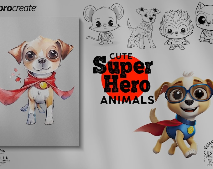 Cute animal super heroes, 65 references for procreate