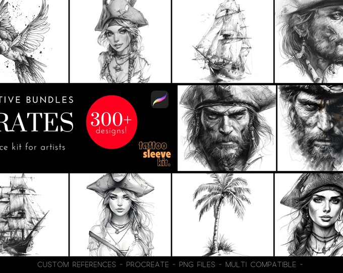 Pirates Bounty (+Pirates Booty) - 330+ custom made designs for Procreate & png version, XL creative design kit