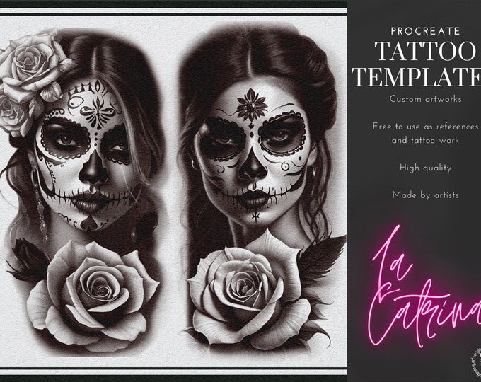 La Catrina, tattoo builder, 60 high quality custom made designs for Procreate