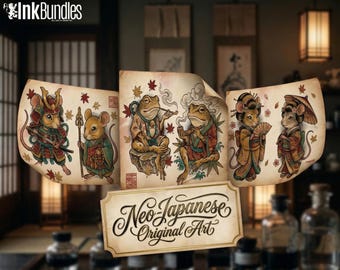 Neo Traditional Japanese Tattoo Reference Kit, Procreate Stamps + PNG, 160 Original Designs