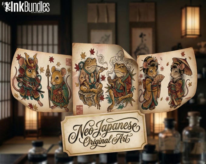 Neo Traditional Japanese Tattoo Reference Kit, Procreate Stamps + PNG, 150 Original Designs