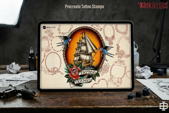 Procreate, Tattoo Frame kit ~ 140+ elements