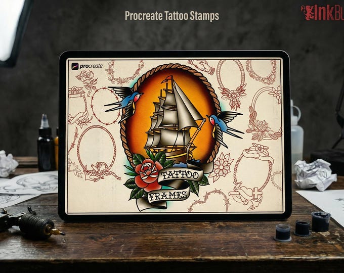 Procreate, Tattoo Frame kit ~ 140+ elements
