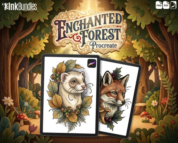 Procreate | Neo Traditional Forest Animals | The Enchanted Forest | Wildlife tattoo stencils / PDF | Digital Download