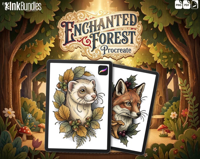 Neo Traditional Tattoo Bundle | The Enchanted Forest | Procreate + PNG | Wildlife tattoo stencils / PDF | Digital Download