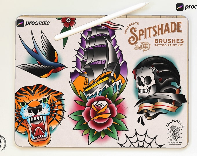 Procreate, Tattoo flash painting kit, Spitshade, ink, watercolor, markers & lots of canvases and extras!