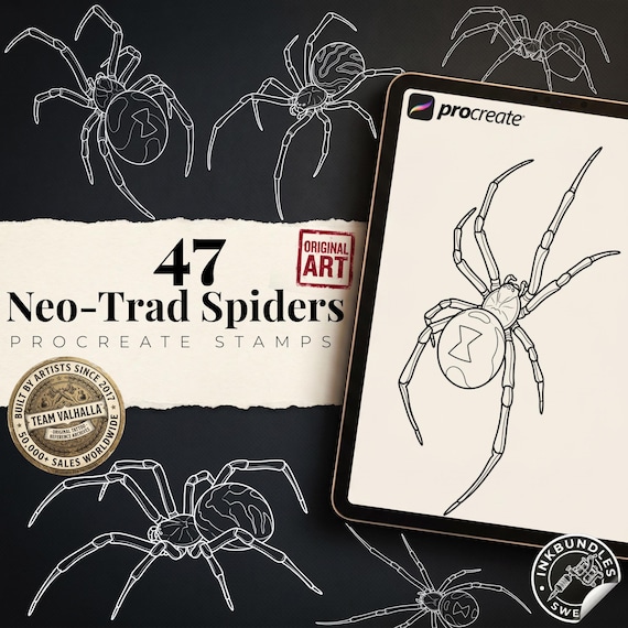 Procreate Spiders, Neo-Traditional / Semi-Realistic - 47 Custom Stencils