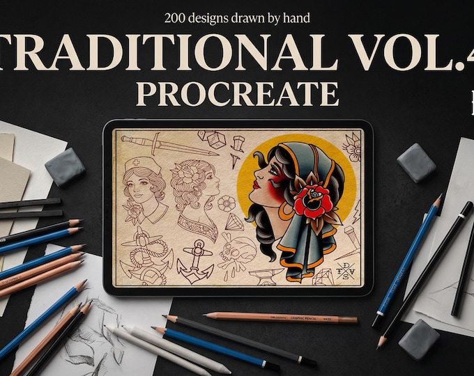 Procreate, Tattoo ideas vol.2 & vol.3 ~ 200+ custom designs