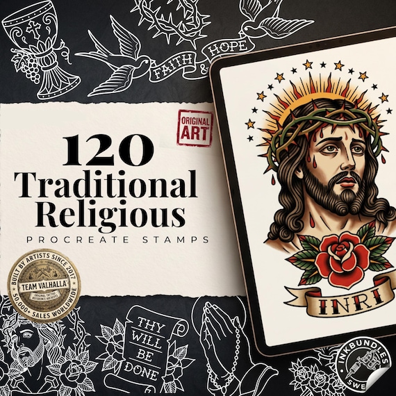 Religious Traditional Designs | Procreate + PNG & PDF | Saints | Tatto art stencils