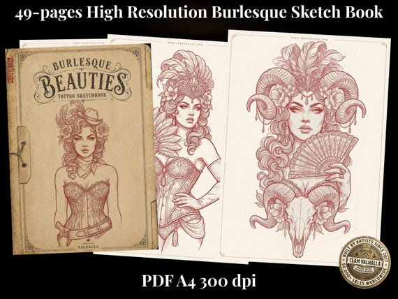 Sketch Library Burlesque Beauties, 49 pages Lady portrait sketchbook, custom art inspiration