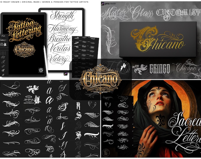 Procreate, The Chicano Lettering kit XL, 500+ (digital downlad) original art