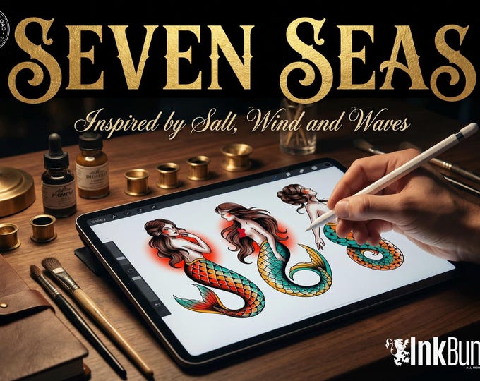 Traditional Nautical Tattoo Design kit - Procreate & PNG | 220+ Classic marine old-school Tattoo stencils