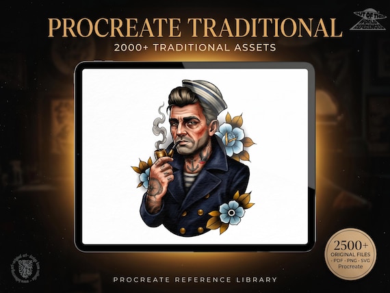 PROCREATE The Traditional Artist  - 2500+ files, Old School Tattoo Flash Creative Kit, Original Stencils