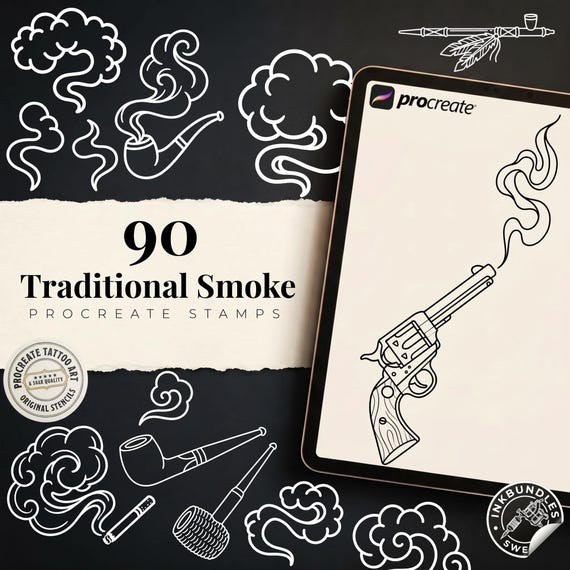 Procreate Traditional Smoke, 90+ Old school Stencils / References