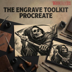 Procreate Engraving Brush Kit: 360+ Woodcut Texture Brushes & Canvas (Digital Download