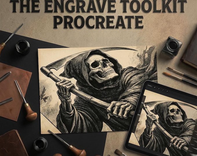 Procreate Engraving Brush Kit: 360+ Woodcut Texture Brushes & Canvas (Digital Download